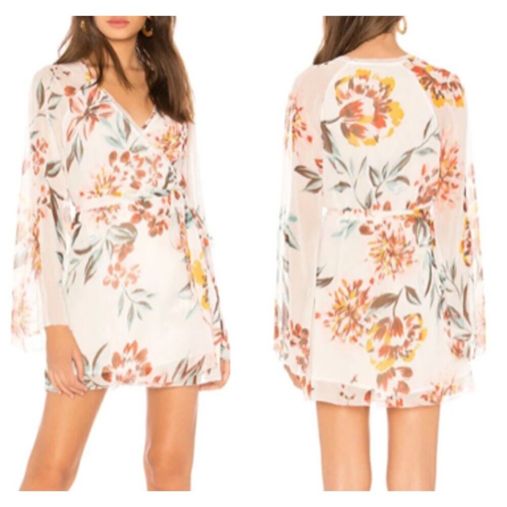 Tularosa Robin Floral Wrap Mini Dress in White‎ Multi